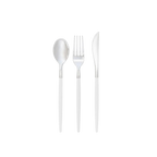 White silver plastic cutlery set with spoon fork knife for events from Parte Haus party supply store in Bethesda MD