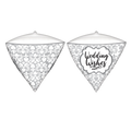 White diamond foil balloon with elegant flourish and Wedding Wishes text wedding theme from Parte Haus party supply store in Bethesda Maryland