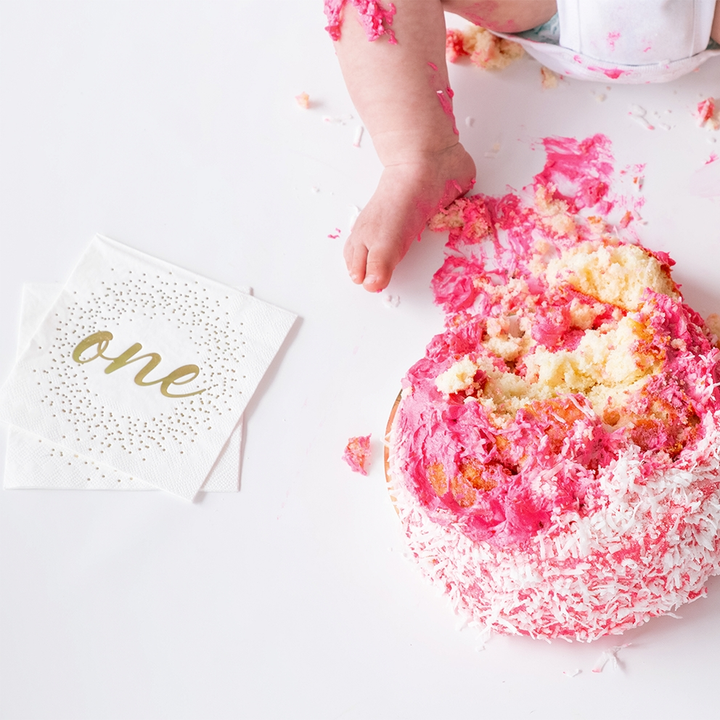 White and Rose Gold Milestone Onederland Cocktail Napkins