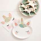 White and pink unicorn face dinner napkins whimsical unicorn theme from Parte Haus party supply store in Bethesda Maryland