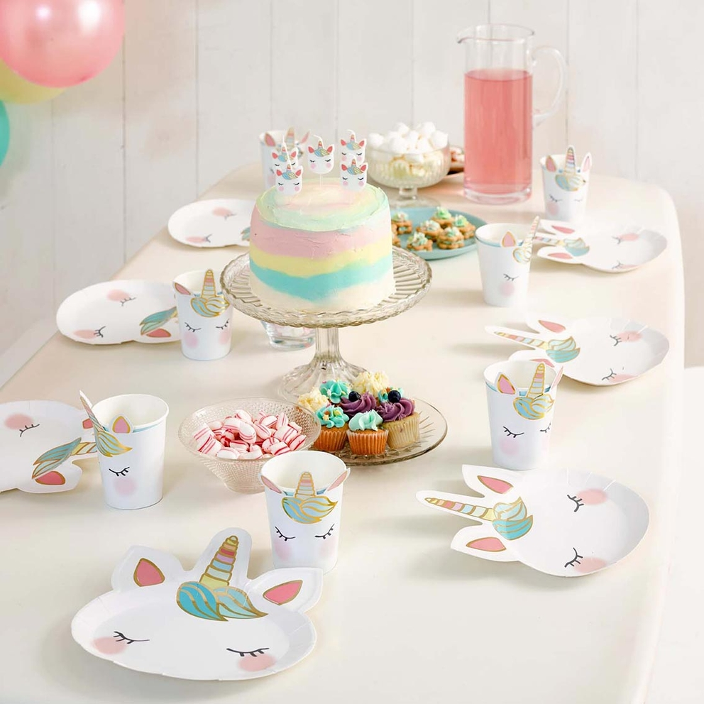 White and pink unicorn face dinner napkins cute unicorn design birthday theme from Parte Haus party supply store in Bethesda MD