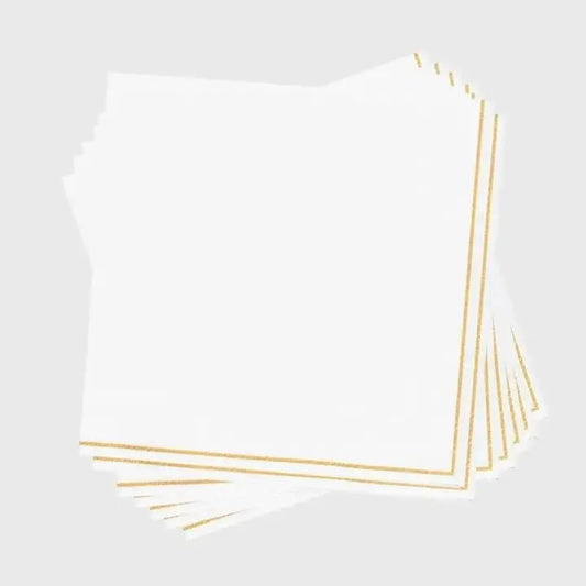 White with Gold Stripe Lunch Napkins | 20 Napkins