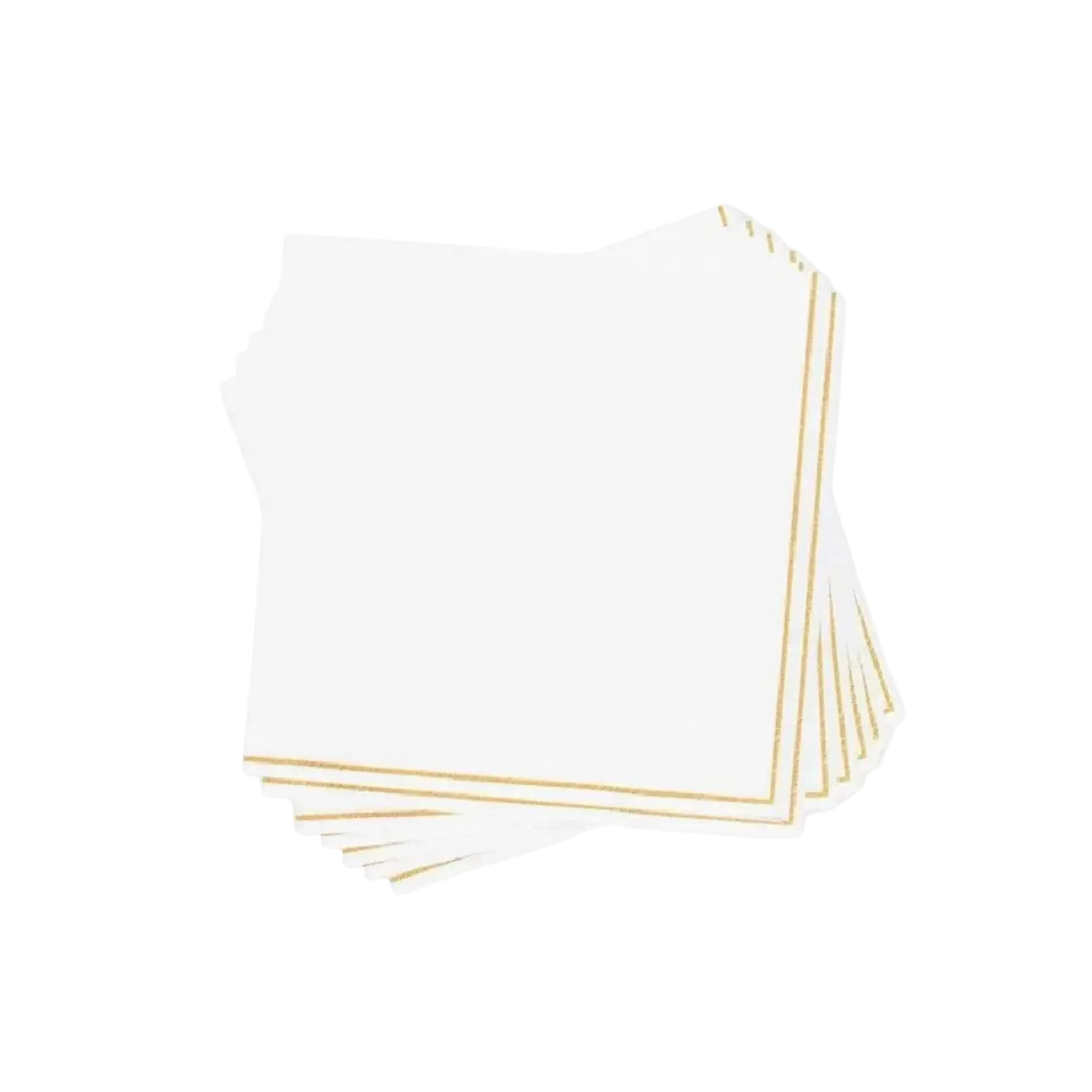White gold stripe paper cocktail napkins elegant for celebrations from Parte Haus party supply store in Bethesda MD