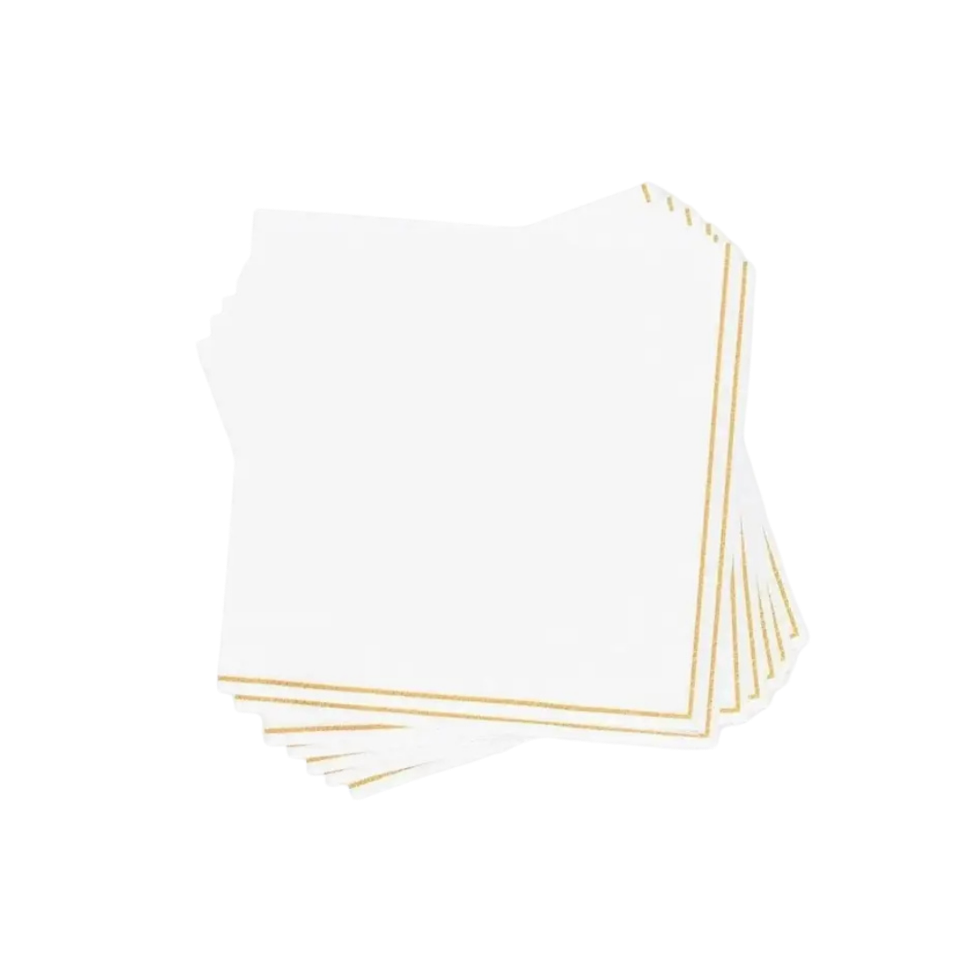 White gold stripe paper cocktail napkins elegant for celebrations from Parte Haus party supply store in Bethesda MD