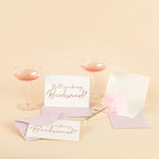 Lavender and gold bridesmaid proposal cards with pink drinks wedding from Parte Haus party supply store in Bethesda MD