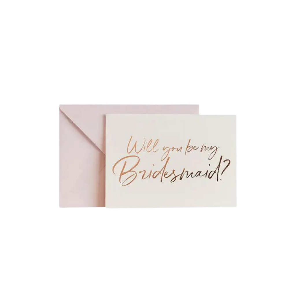 Blush pink bridesmaid proposal card with envelope for wedding from Parte Haus party supply store in Bethesda Maryland