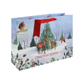 Winter animals Christmas gift bag with red handles festive forest scene from Parte Haus party supply store in Bethesda MD