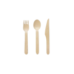 Natural wood cutlery set with fork spoon and knife for casual events from Parte Haus party supply store in Bethesda Maryland