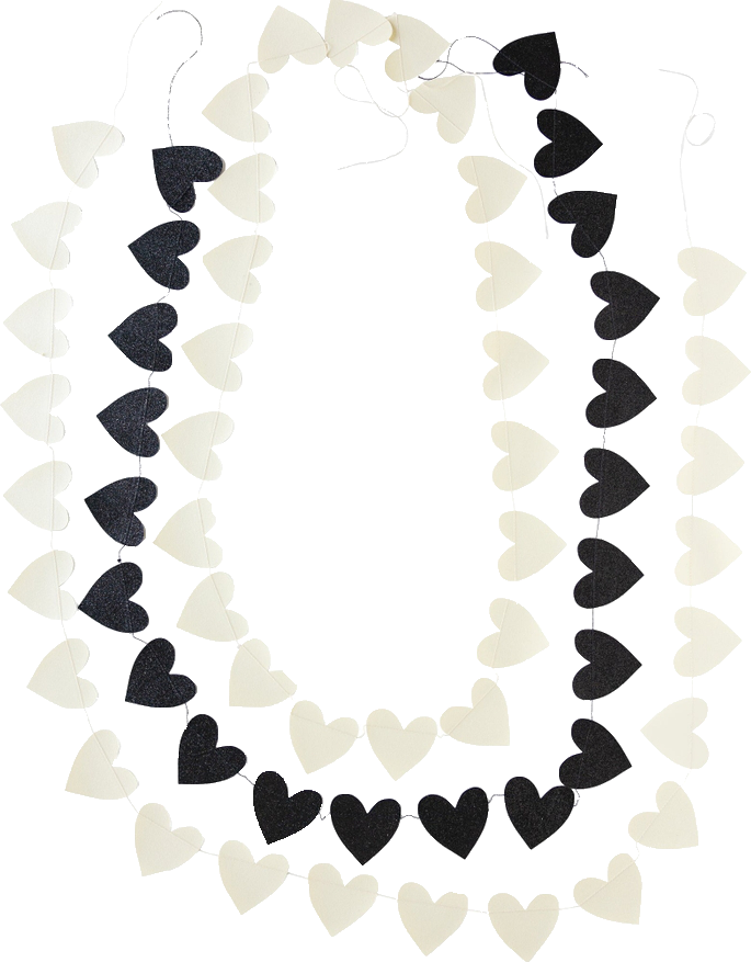 Black and White Glitter Heart Banner Set