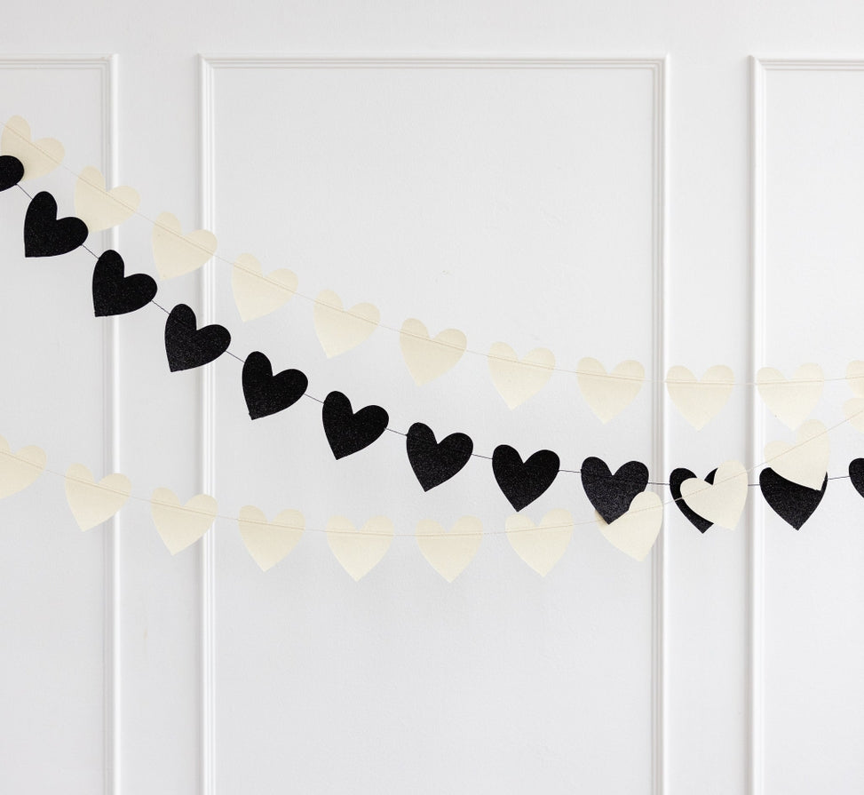 Black and White Glitter Heart Banner Set