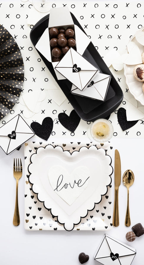 Black and White Glitter Heart Banner Set