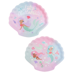 Pastel mermaid shell shaped paper plates with cute mermaid designs under the sea theme from Parte Haus party supply store in Bethesda MD