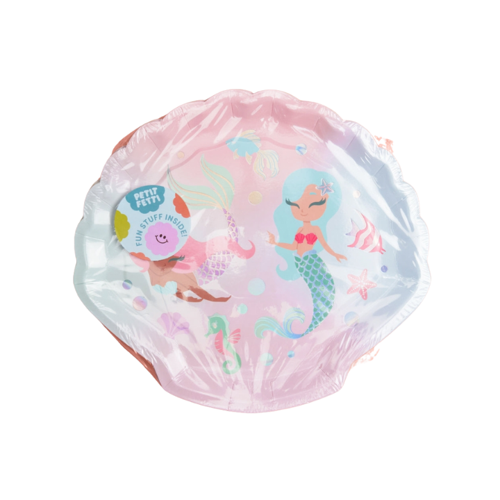 Pink mermaid shell balloon with sea creatures for kids birthday from Parte Haus party supply store in Bethesda MD
