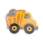 Yellow construction truck shaped plate for kids birthday from Parte Haus party supply store in Bethesda MD