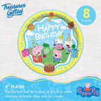 Yellow and blue Peppa Pig large dinner plates with birthday characters for kids birthday from Parte Haus party supply store in Bethesda MD