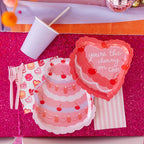 pink cherry heart napkin with you’re the cherry on top for birthday from Parte Haus party supply store in Bethesda MD