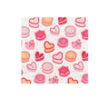 Pink and red large napkin with heart cakes and sweet sayings Valentine’s Day from Parte Haus party supply store in Bethesda MD