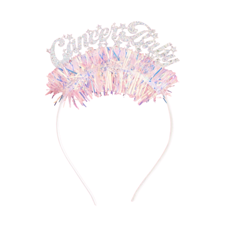 Iridescent "Cancer Baby" Glitter Fringe Headband