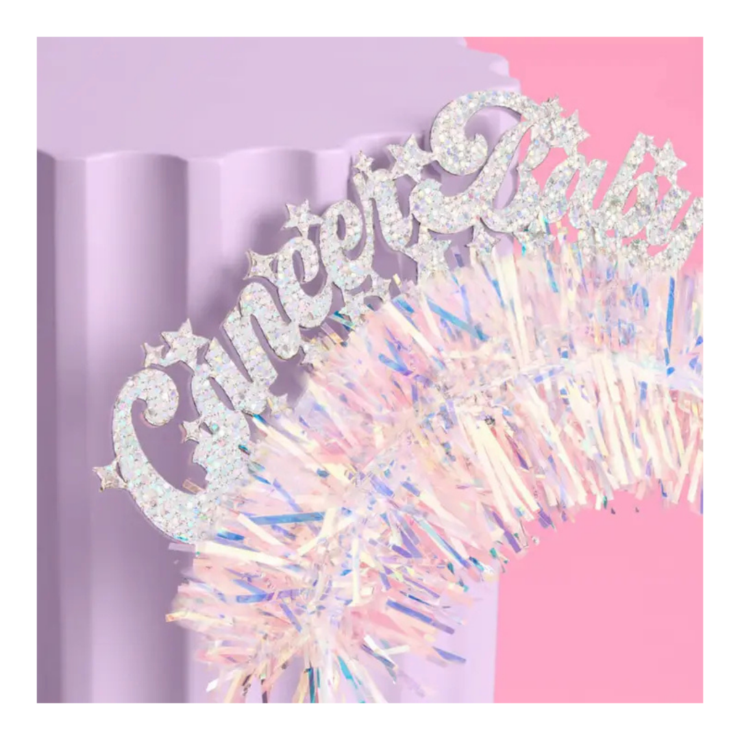 Iridescent "Cancer Baby" Glitter Fringe Headband