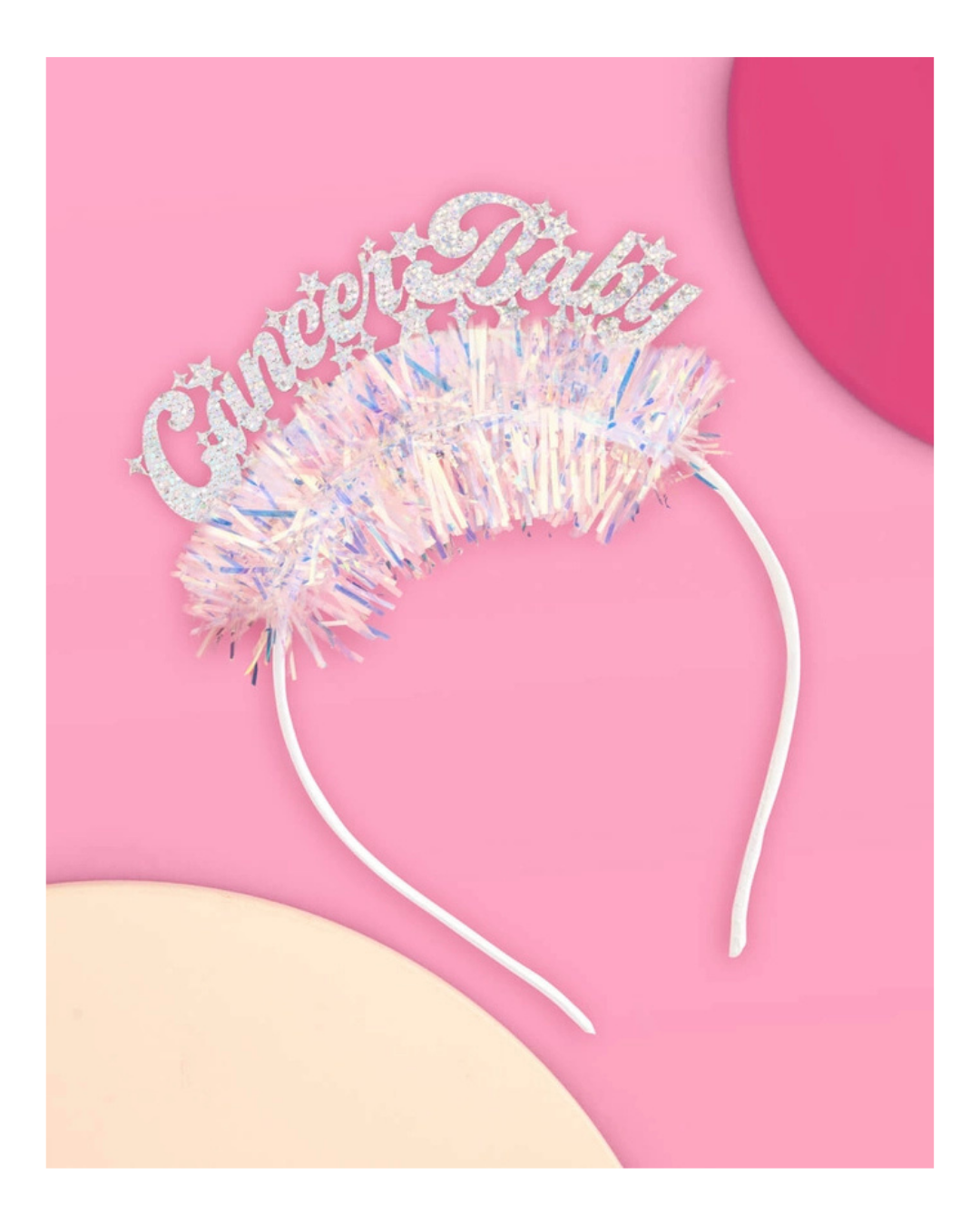 Iridescent "Cancer Baby" Glitter Fringe Headband