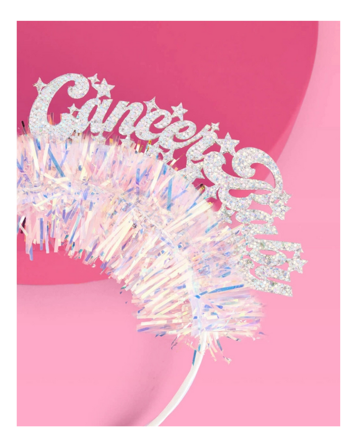 Iridescent "Cancer Baby" Glitter Fringe Headband