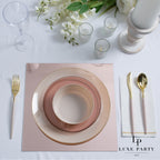 Rose gold and white tableware elegant place setting wedding from Parte Haus party supply store in Bethesda MD