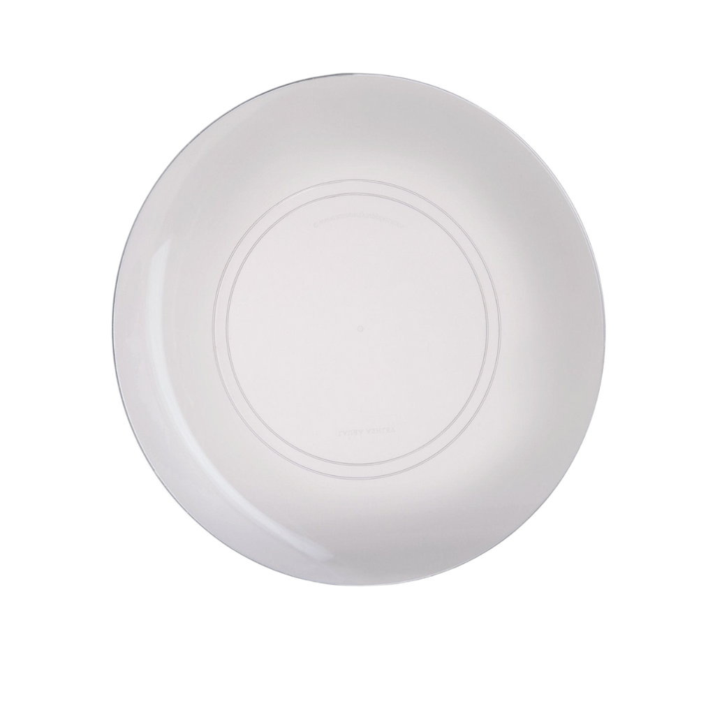 Ivory round plate simple modern dinnerware for celebrations from Parte Haus party supply store in Bethesda MD.