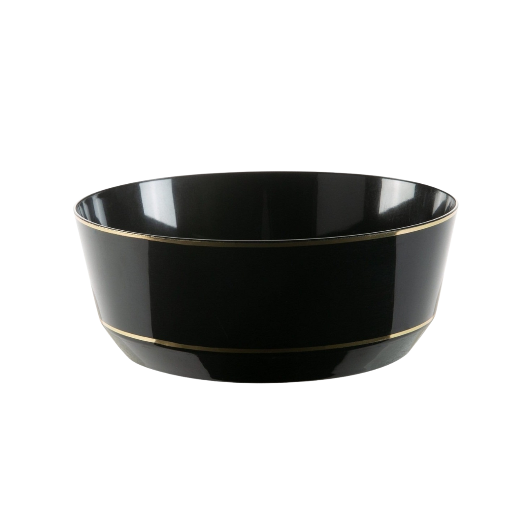 Black and gold bowl with shiny finish elegant tableware for celebrations from Parte Haus party supply store in Bethesda MD.