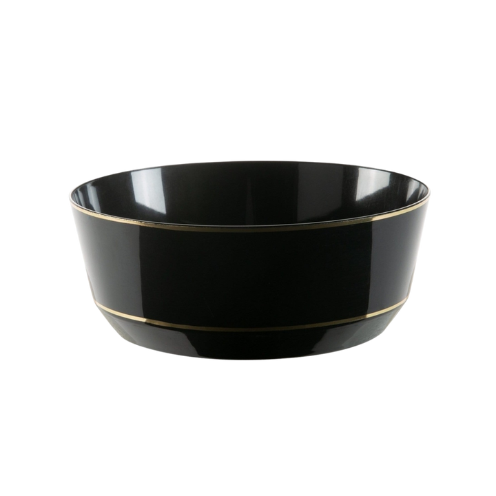 Round Black • Gold Plastic Bowls | 10 Pack in 14oz.