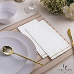 White and gold napkins elegant table setting for wedding from Parte Haus party supply store in Bethesda Maryland