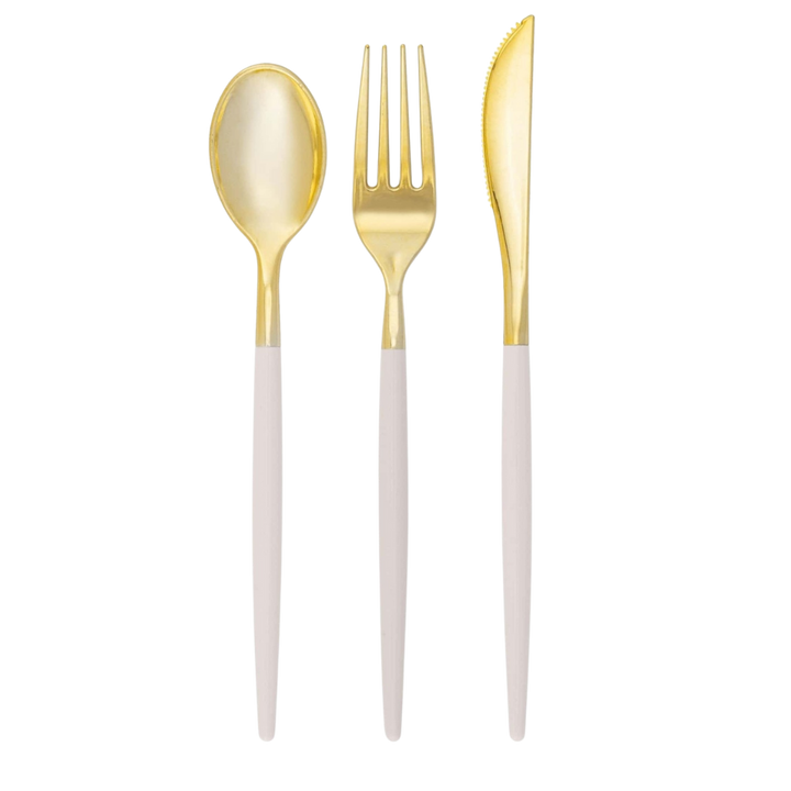 Linen • Gold Plastic Cutlery Set | 32 Pieces