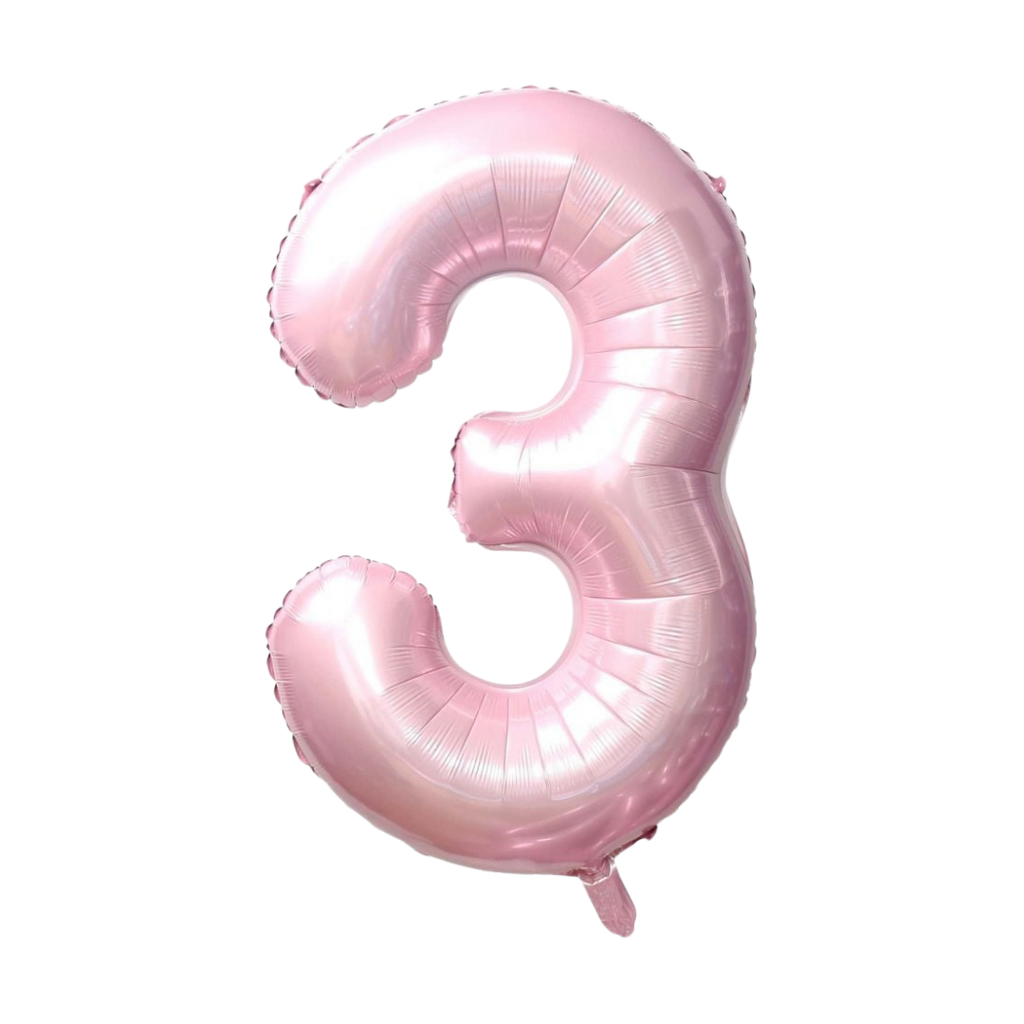 Baby pink number 3 foil balloon for birthday from Parte Haus party supply store in Bethesda Maryland