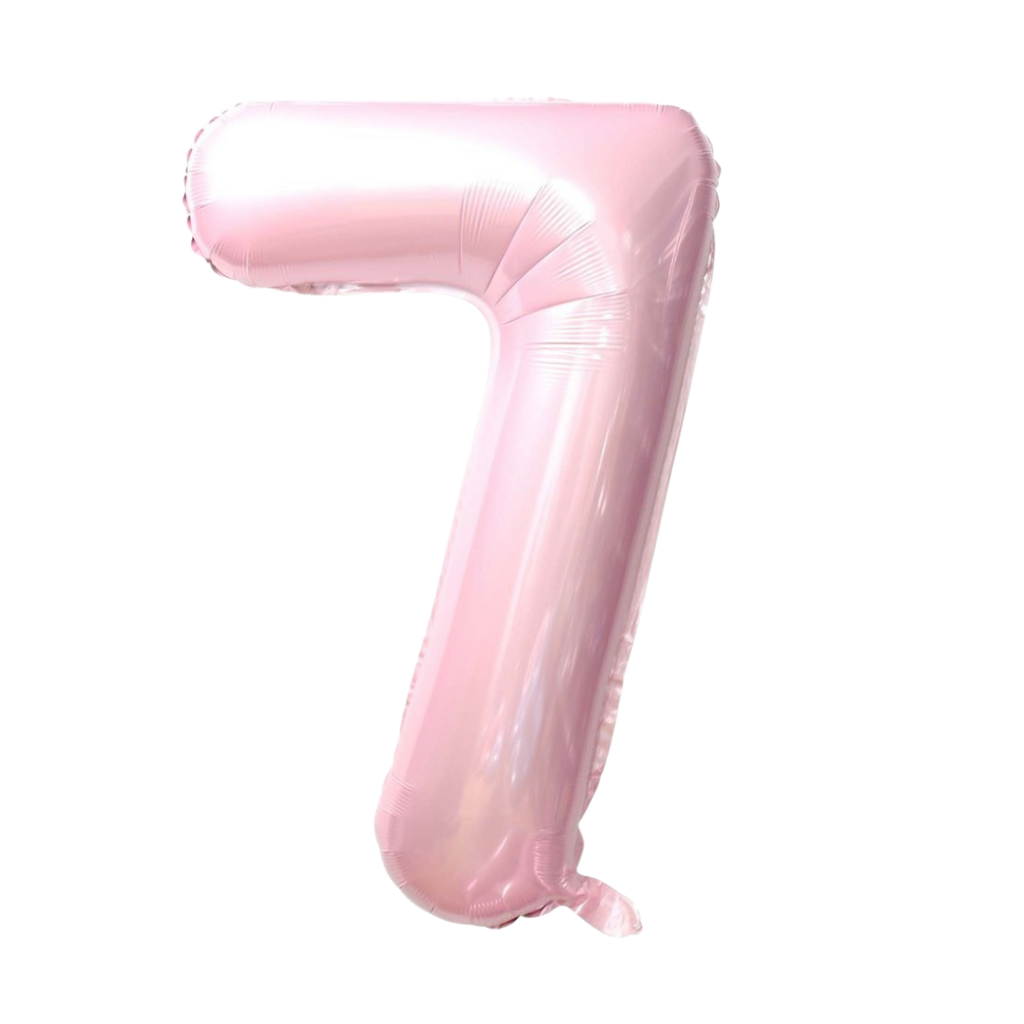 Baby pink number seven foil balloon for birthday party from Parte Haus party supply store in Bethesda MD
