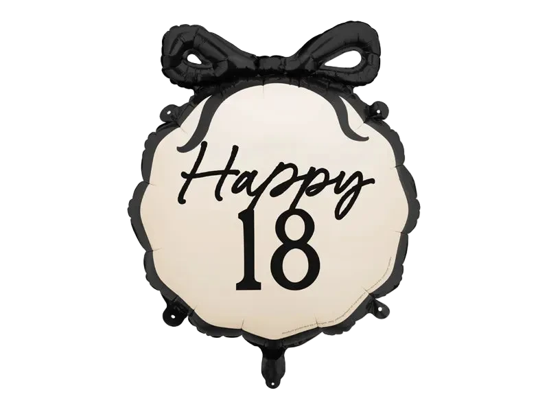 Black and Cream "Happy 18" Ribbon Scalloped Foil Balloon, 18in