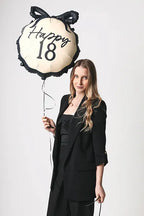 Black and Cream "Happy 18" Ribbon Scalloped Foil Balloon, 18in