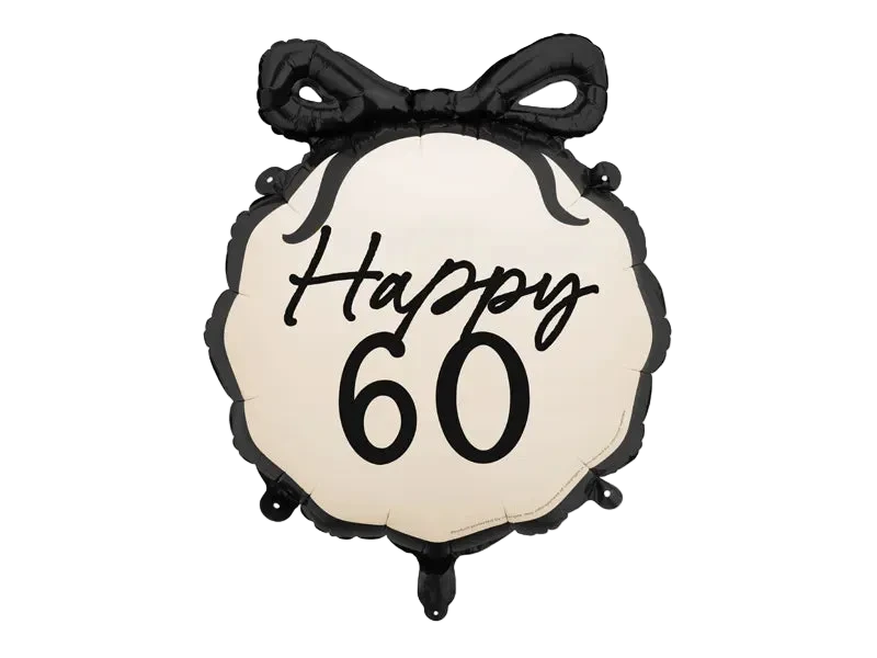 Black and Cream "Happy 60" Ribbon Scalloped Foil Balloon, 18in