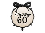 Black and Cream "Happy 60" Ribbon Scalloped Foil Balloon, 18in