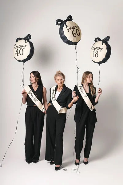 Black and Cream "Happy 60" Ribbon Scalloped Foil Balloon, 18in