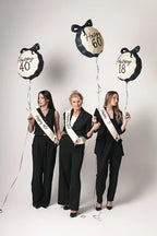 Black and Cream "Happy 60" Ribbon Scalloped Foil Balloon, 18in