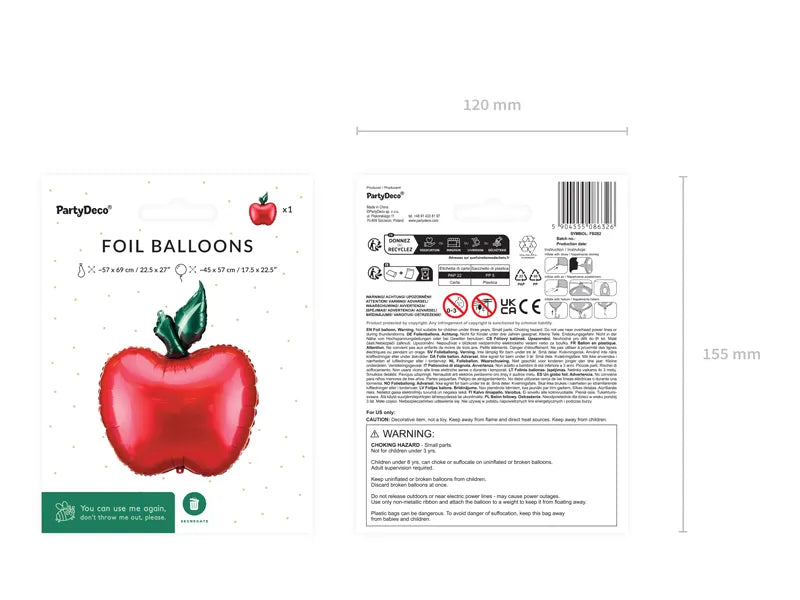 Red Apple Foil Balloon, 27in