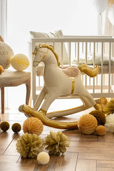 Giant Cream with Gold Rocking Horse Foil Balloon, 41in