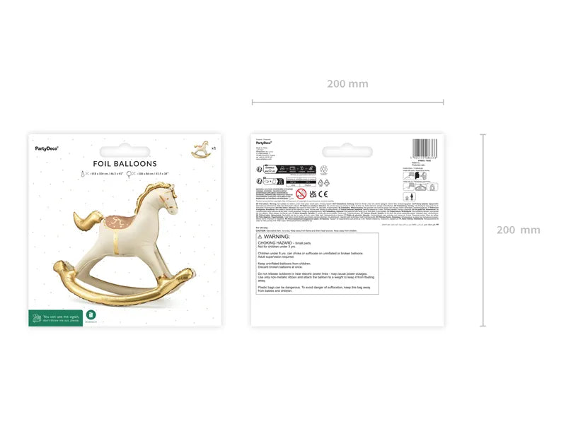 Giant Cream with Gold Rocking Horse Foil Balloon, 41in
