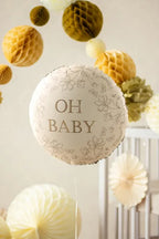 Cream "Oh Baby" Floral Round Foil Balloon, 14in