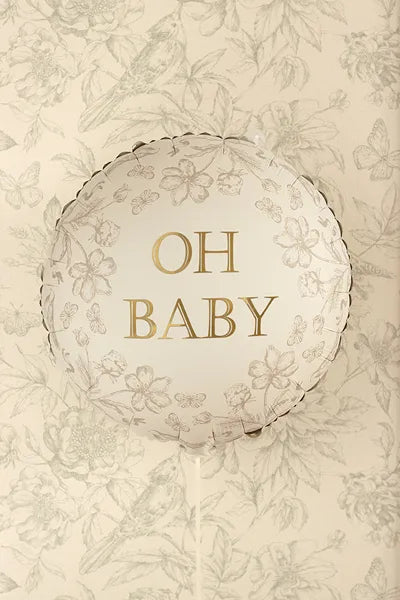 Cream "Oh Baby" Floral Round Foil Balloon, 14in