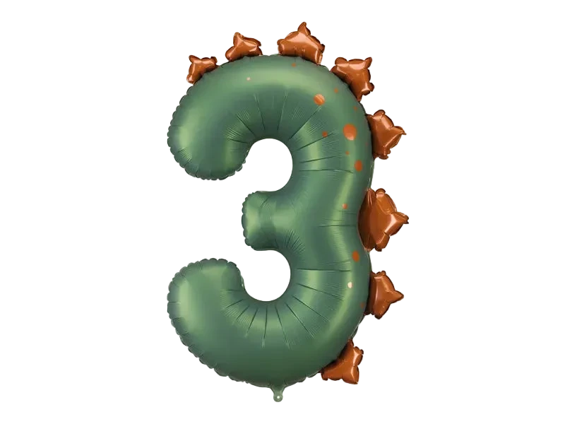 Green Dinosaur Number 3 Foil Balloon, 36in - Giant