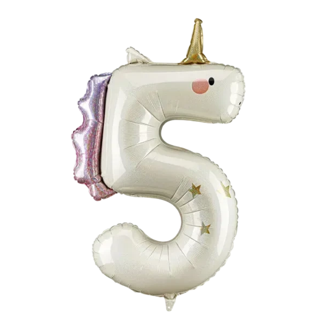 Pink and White Unicorn Number 5 Foil Balloon, 37in - Giant