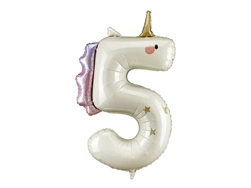 Pink and White Unicorn Number 5 Foil Balloon, 37in - Giant