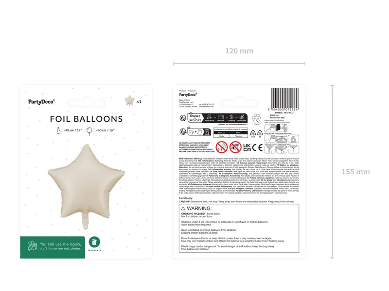 Beige Star Foil Balloon, 19in