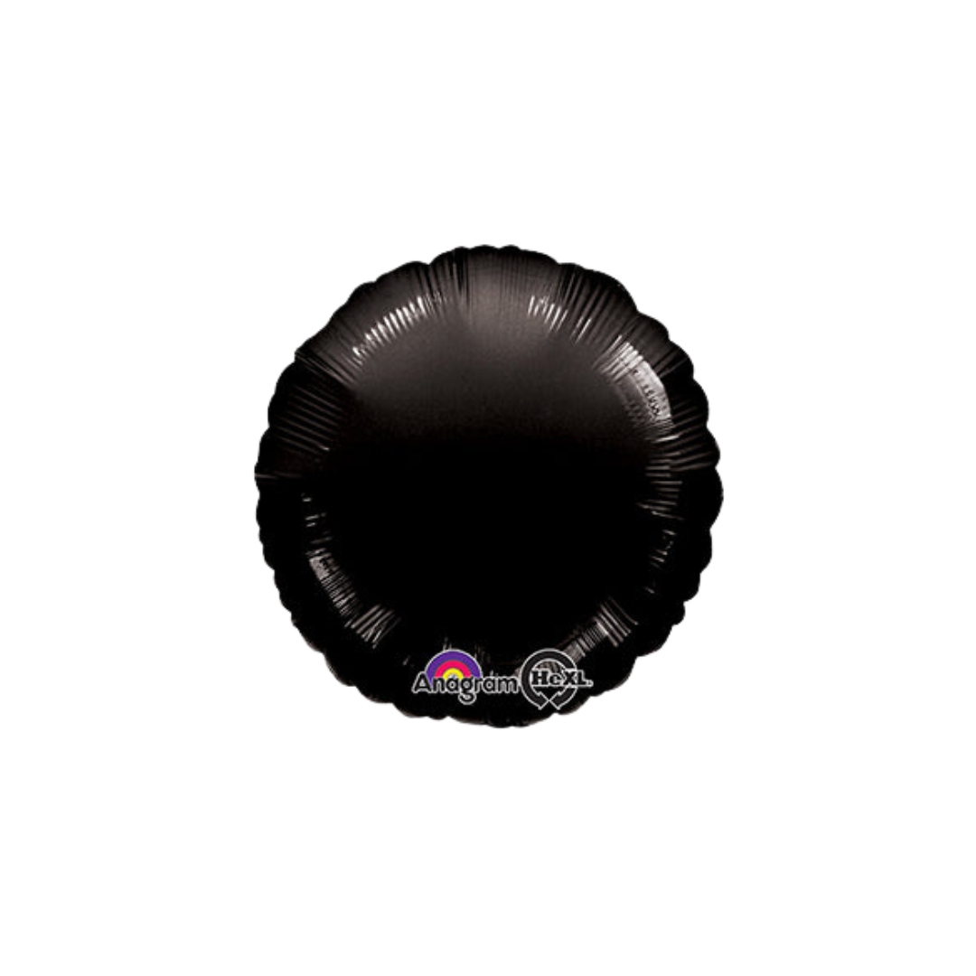 Black 18in foil balloon with glossy finish for birthday or graduation parties – from Parte Haus party supply store in Bethesda, Maryland.