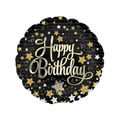 Black foil balloon with gold and silver stars for birthday celebration from Parte Haus party supply store in Bethesda MD